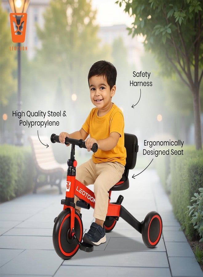 Leotoon 4 in 1 Trot n Roll Tricycle, Sunshade, 3 Mute EVA Wheels, Big Wheel Hub, Steel Frame, Non-Slip Tyres, Extendable Handle, Convertible to Balance Bike, Red, 2 to 6 Years - Image 3